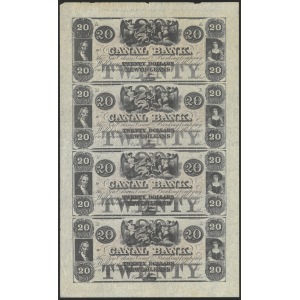 USA, Nowy Orlean, nierozcięty arkusz 4 banknotów 20 dolarowych