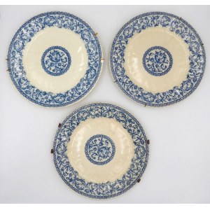 French Artistic Pottery, 3 Antique Blue Decoration French plates