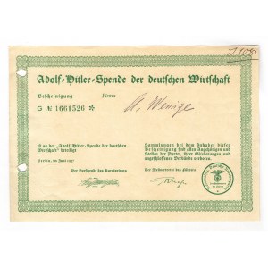 Germany - Third Reich Adolf-Hitler Spende Company Certificate 1937