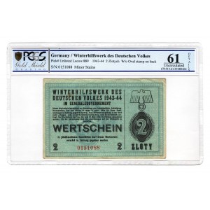 Germany - Third Reich Poland Winterhilfswerk 2 Zlotych 1943 - 1944 PCGS 61