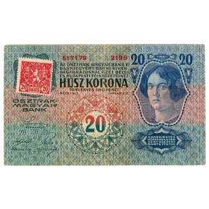 Czechoslovakia 20 Haleru on 20 Kroner 1919 (ND) With stamp