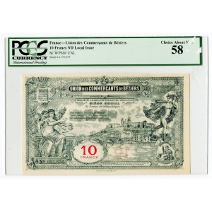 France Union des Commercants de Beziers 10 Francs ND PCGS 58