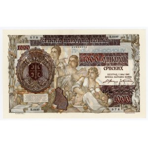 Serbia 1000 Dianara 1941 Overprint Provisional Issue
