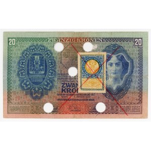 Yugoslavia on Austria 20 Kroner 1907 With Stamp Cancelled