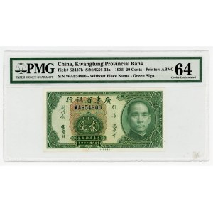 China Kwangtung Provincial Bank 20 Cents 1935 PMG 64