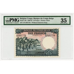 Belgian Congo 10 Francs 1948 - 1952 PMG 35