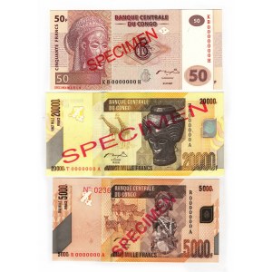Congo 50 - 5000 - 20000 Francs 2005 - 2007 Specimens