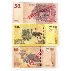 Congo 50 - 5000 - 20000 Francs 2005 - 2007 Specimens
