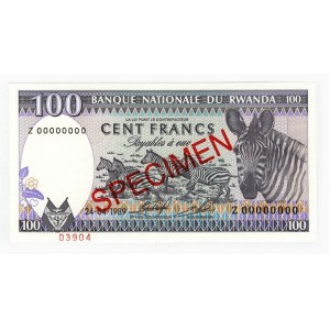 Rwanda 100 Francs 1989 Specimen