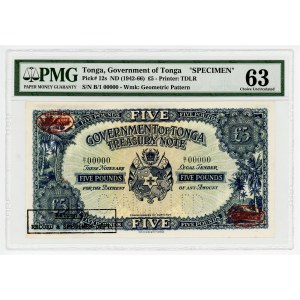 Tonga 5 Pounds 1942 Specimen PMG 63