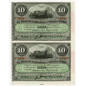 Cuba 4 x 10 Pesos 1896 Uncutted Sheet of Notes