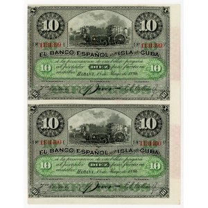 Cuba 4 x 10 Pesos 1896 Uncutted Sheet of Notes