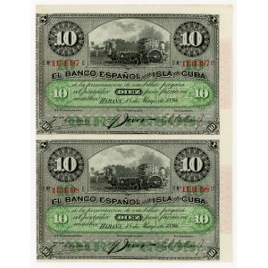 Cuba 4 x 10 Pesos 1896 Uncutted Sheet of Notes