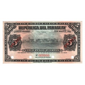 Paraguay 5 Pesos 1920 Specimen