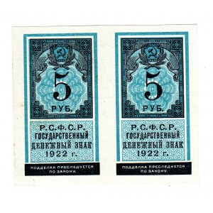 Russia - RSFSR 5 Roubles 1922 2 Uncut Pieces