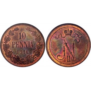 Russia - Finland 10 Pennia 1914 NGC MS 63 RB