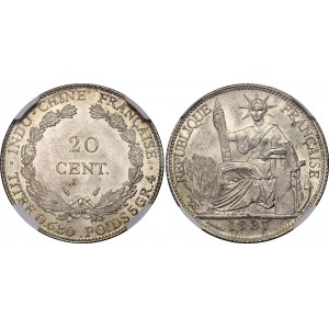 French Indochina 20 Centimes 1937 NGC MS 65