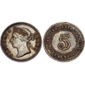 Straits Settlements 5 Cents 1885
