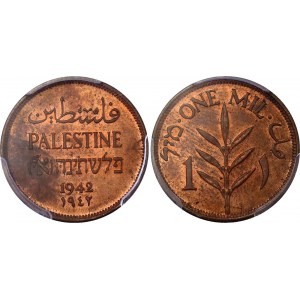 Palestine 1 Mil 1942 PCGS MS 63 RB