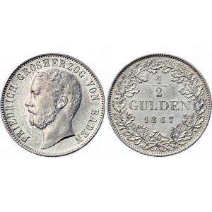 German States Baden 1/2 Gulden 1867