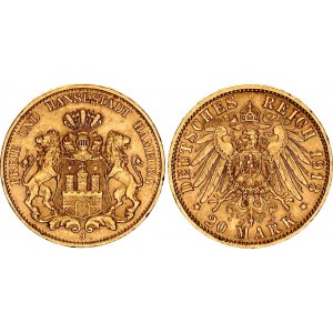 Germany - Empire Hamburg 20 Mark 1913 J