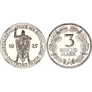 Germany - Weimar Republic 3 Reichsmark 1925 A RHEINLAND PROOF NGC PF 66