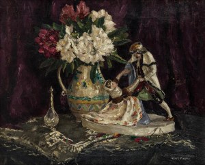 Carl Johann Nikolaus Piepho (1869 Frankfurt - 1920 Monachium), Porcelanowa figurka i rododendron