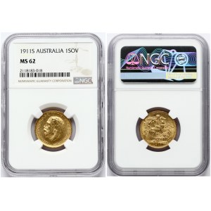 Australia 1 Sovereign 1911 S George V (1910-1936). Obverse: Bust of King George V facing left encircled by lettering...