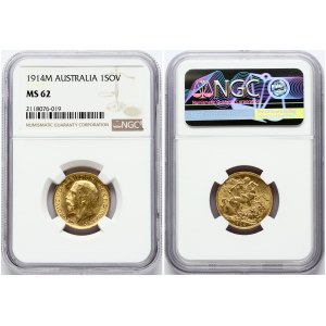 Australia 1 Sovereign 1914 M George V (1910-1936). Obverse: Bust of King George V facing left encircled by lettering...