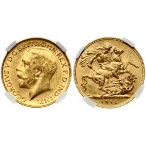 Australia 1 Sovereign 1914 M George V (1910-1936). Obverse: Bust of King George V facing left encircled by lettering...