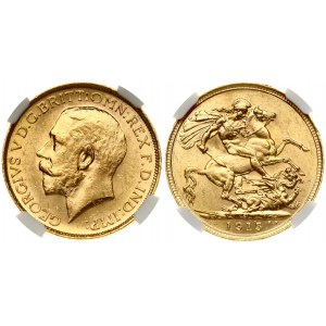 Australia 1 Sovereign 1915 S George V (1910-1936). Obverse: Bust of King George V facing left encircled by lettering...