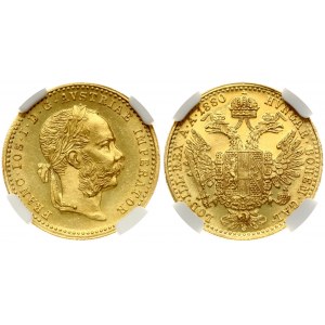 Austria 1 Ducat 1880 Franz Joseph I (1848-1916). Obverse: Laureate head of Franz Joseph; facing right...