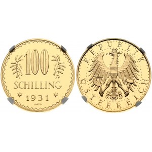 Austria 100 Schilling 1931 Obverse: Imperial Eagle with Austrian shield on breast holding hammer and sickle. Reverse...