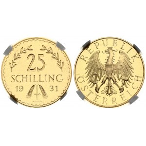 Austria 25 Schilling 1931 Obverse: Imperial Eagle with Austrian shield on breast; holding hammer and sickle. Reverse...