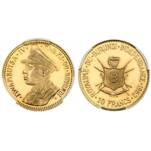 Burundi 10 Francs 1962 Burundi Independence. Obverse: Uniformed bust left; beaded rim. Reverse: Arms...