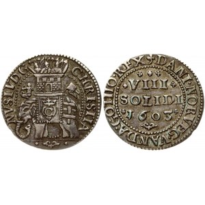 Denmark 8 Solidi/Skilling 1603 Christian IV (1588-1648). Obverse: War elephant walking left...