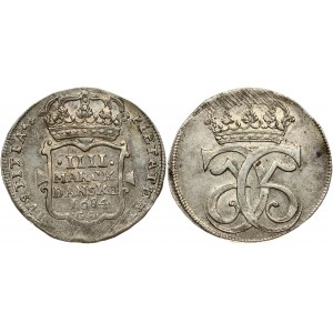 Denmark 4 Mark 1684 GS Christian V (1670-1699). Obverse: Crowned double King's monogram. Lettering: 5CC5. Reverse...