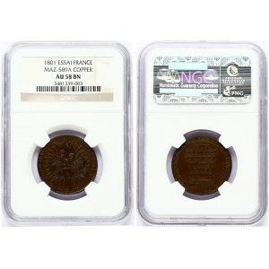 France 2 Francs 1801 To commemorate Peace between France and Russia in May 1801; Copper Pattern. Obverse Lettering...