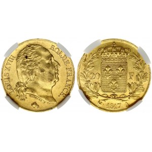France 20 Francs 1817A Louis XVIII (1814-1824). Obverse: Head right. Obverse Legend: LOUIS XVIII ROI DE FRANCE. Reverse...