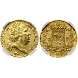 France 20 Francs 1819A Louis XVIII (1814-1824). Obverse: Head right. Obverse Legend: LOUIS XVIII ROI DE FRANCE. Reverse...