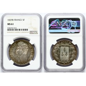 France 5 Francs 1829B Charles X (1824-1830). Obverse: Head left. Obverse Legend: CHARLES X ROI DE FRANCE. Reverse...