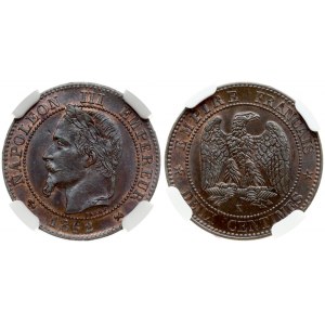France 2 Centimes 1862K Napoleon III(1852-1870). Obverse: Laureate head left. Reverse: Denomination within wreath...