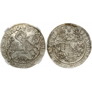 Germany Mansfeld-Bornstedt 1 Thaler 1606 GM Bruno II & Wilhelm I & Johann Georg IV (1604-1607). Obverse: Helmeted arms...