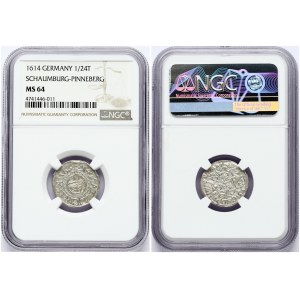 Germany SCHAUMBURG-PINNEBERG 1/24 Thaler 1614 Obverse: Shield of 4-fold arms with central shield of Schaumburg...