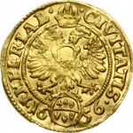 Germany Lübeck 1 Ducat 1656 Obverse: Full-length facing armored figure of emperor. Lettering: MONE. NOVA A VREA LVBEC...