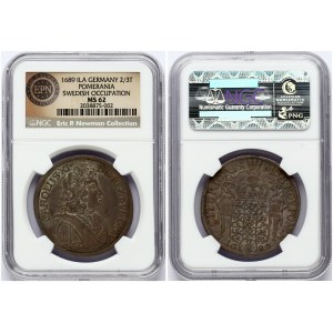 Germany POMERANIA 2/3 Thaler 1689 ILA Charles XI (1660-1697). SWEDISH OCCUPATION. Obverse: Bust facing right. Reverse...