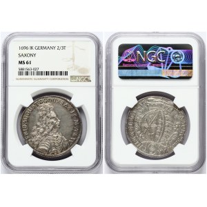 Germany Saxony 2/3 Thaler 1696 IK. Frederick Augustus I (1694-1733). Obverse: Bust of Friedrich Augustus I facing right...