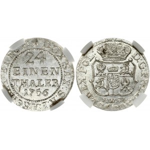 Germany Saxony 1/24 Thaler 1756 FWoF. Frederick Augustus II (1733-1763) Obverse: Crowned coat of arms of Saxony...