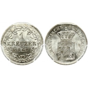 Germany BAVARIA 1 Kreuzer 1867 Ludwig II (1864-1886). Obverse: Crowned arms. Obverse Lettering: K...