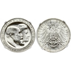 Germany WÜRTTEMBERG 3 Mark 1911F Silver Wedding Anniversary. Wilhelm II (1891-1918). Obverse...